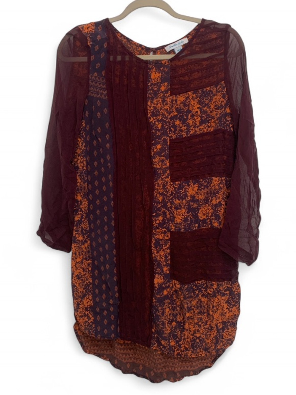 charlie jade Burgundy and Orange Patchwork Long Sleeve Tunic